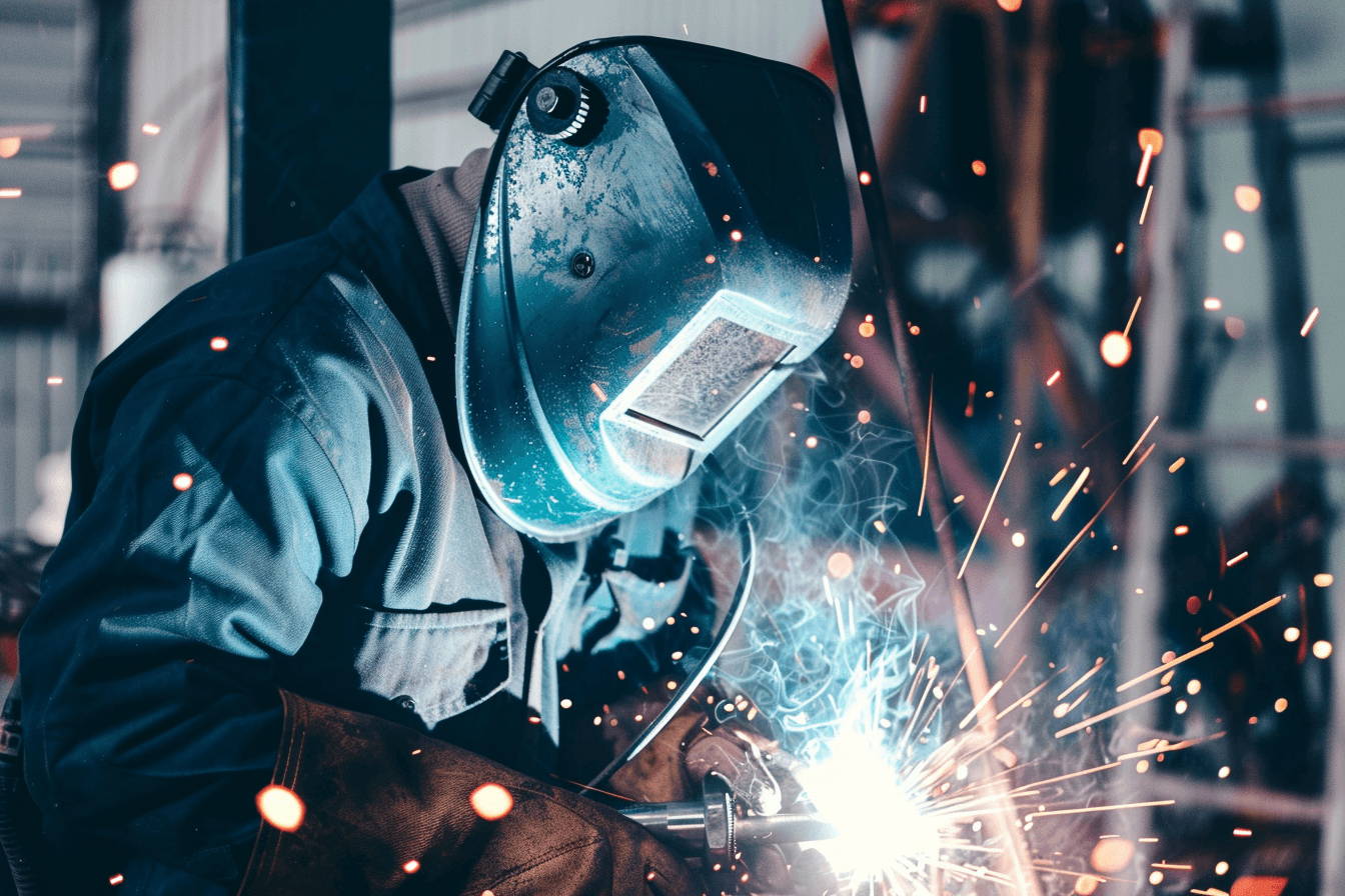 Picture of a welder in a welding mask welding